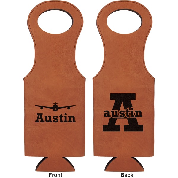 Airplane Theme Leatherette Wine Tote Double Sided - Front and Back