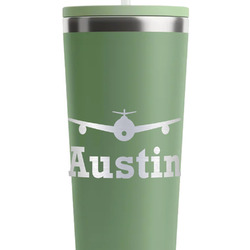Airplane Theme RTIC Everyday Tumbler with Straw - 28oz - Light Green - Double-Sided (Personalized)