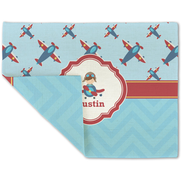 Custom Airplane Theme Double-Sided Linen Placemat - Single w/ Name or Text