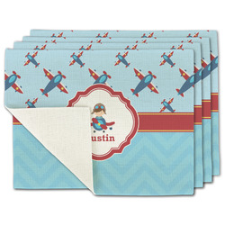 Airplane Theme Single-Sided Linen Placemat - Set of 4 w/ Name or Text