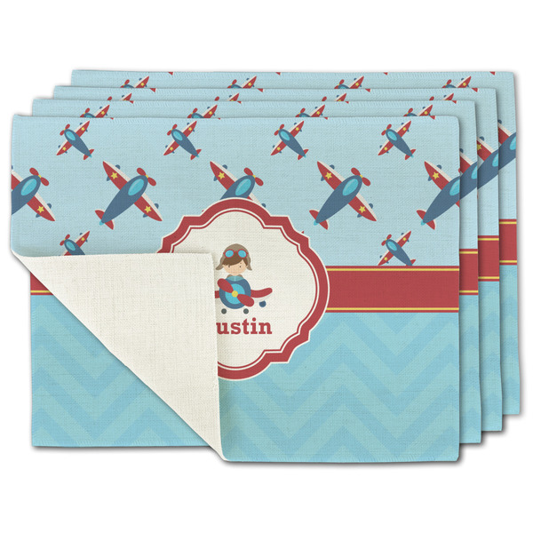 Custom Airplane Theme Single-Sided Linen Placemat - Set of 4 w/ Name or Text