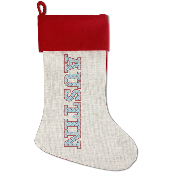Custom Airplane Theme Red Linen Stocking (Personalized)