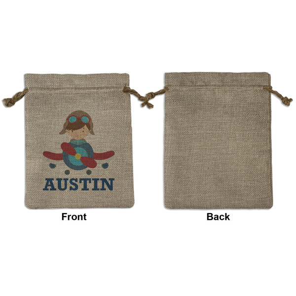 Airplane Theme Medium Burlap Gift Bag - Front Approval