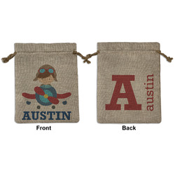 Airplane Theme Medium Burlap Gift Bag - Front & Back (Personalized)