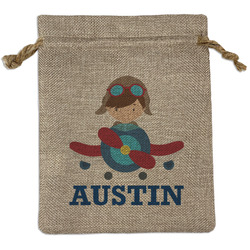 Airplane Theme Burlap Gift Bag (Personalized)