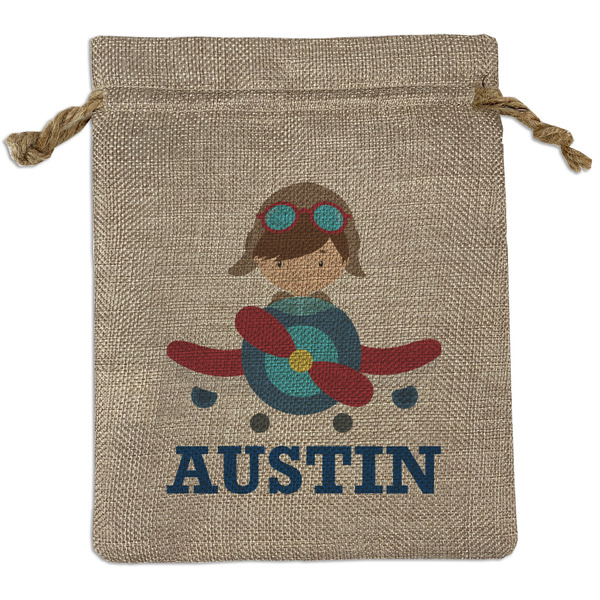 Custom Airplane Theme Burlap Gift Bag (Personalized)