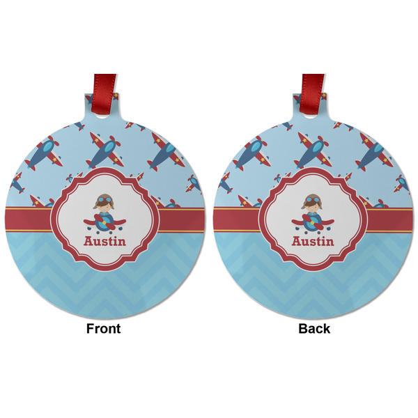 Airplane Theme Metal Ball Ornament - Front and Back