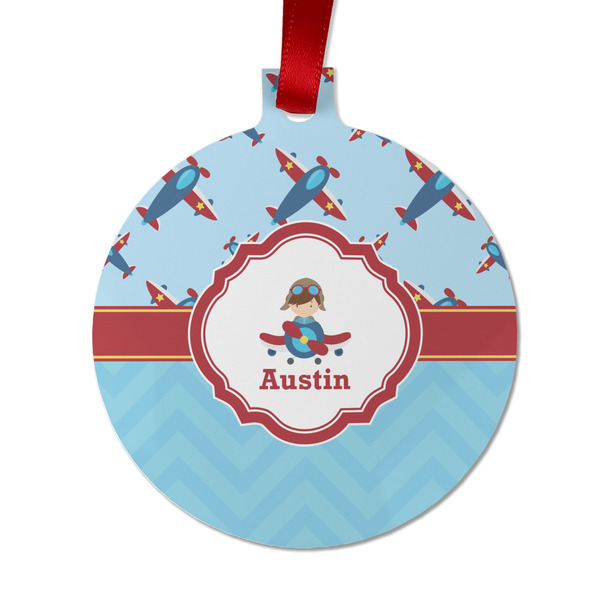 Custom Airplane Theme Metal Ball Ornament - Double Sided w/ Name or Text