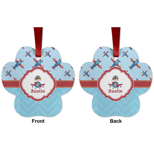 Airplane Theme Metal Paw Ornament - Front and Back