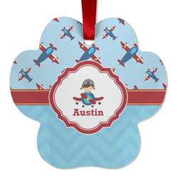 Airplane Theme Metal Paw Ornament - Double Sided w/ Name or Text
