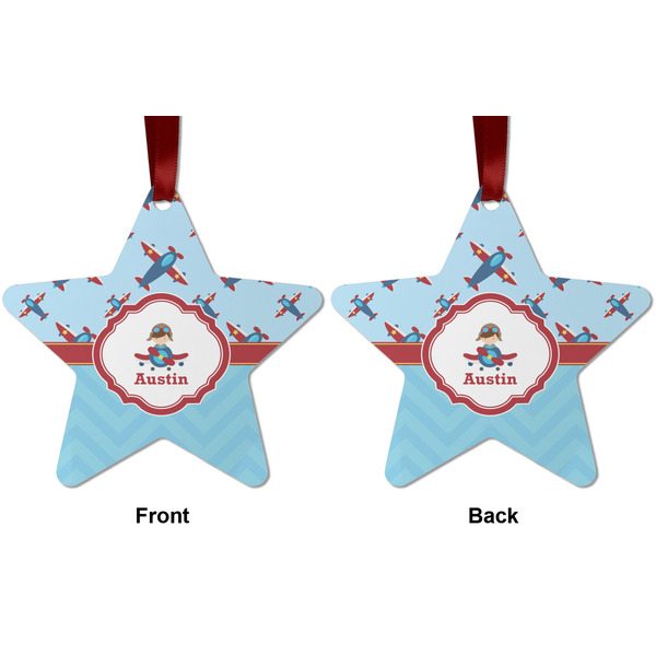Airplane Theme Metal Star Ornament - Front and Back