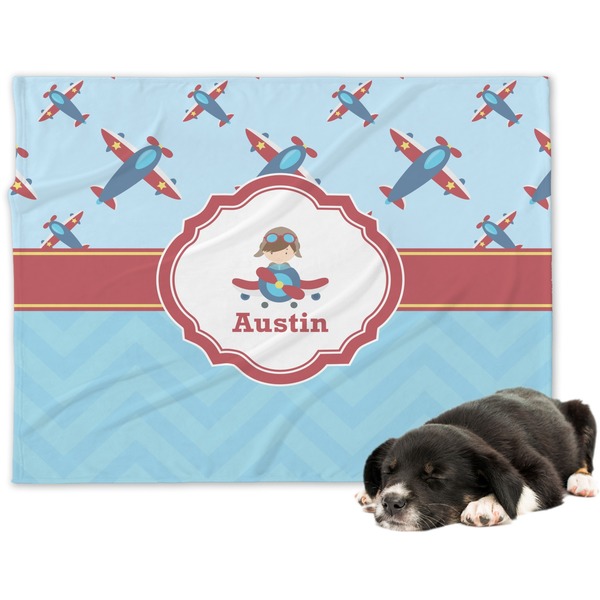 Custom Airplane Theme Dog Blanket - Large (Personalized)