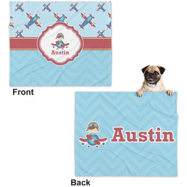 Airplane Theme Microfleece Dog Blanket - Large- Front & Back