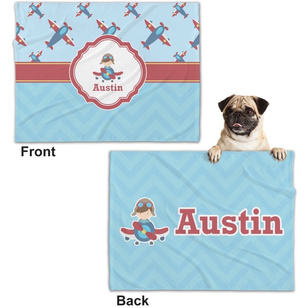 Airplane Theme Microfleece Dog Blanket - Regular - Front & Back