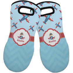 Airplane Theme Neoprene Oven Mitts - Set of 2 w/ Name or Text