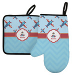 Airplane Theme Left Oven Mitt & Pot Holder Set w/ Name or Text