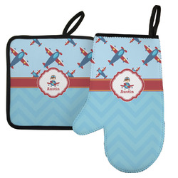 Airplane Theme Left Oven Mitt & Pot Holder Set w/ Name or Text