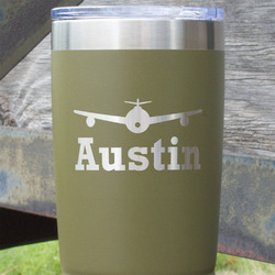 Airplane Theme 20 oz Stainless Steel Tumbler - Olive - Single Sided (Personalized)