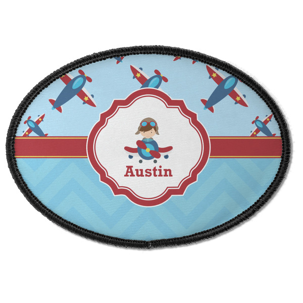 Custom Airplane Theme Iron On Oval Patch w/ Name or Text