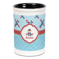Airplane Theme Ceramic Pencil Holders - Black