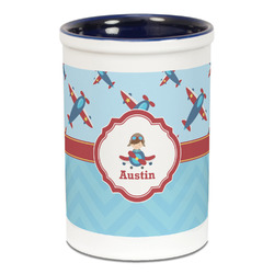 Airplane Theme Ceramic Pencil Holders - Blue