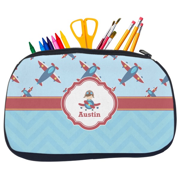 Custom Airplane Theme Neoprene Pencil Case - Medium w/ Name or Text