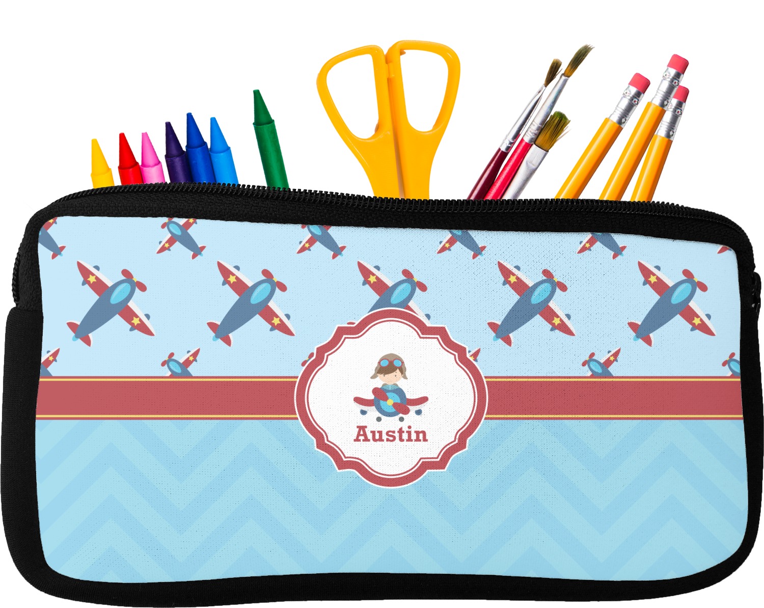 Airplane Theme Neoprene Pencil Case Small w/ Name or Text