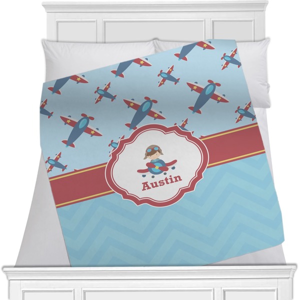 Custom Airplane Theme Minky Blanket - Toddler / Throw - 60"x50" - Single Sided (Personalized)