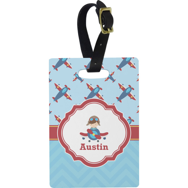 Custom Airplane Theme Plastic Luggage Tag - Rectangular w/ Name or Text