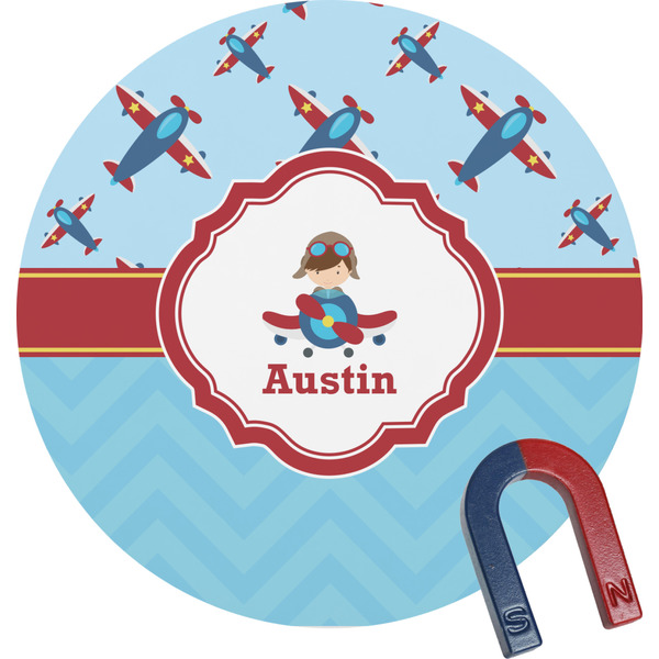 Custom Airplane Theme Round Fridge Magnet (Personalized)