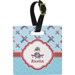 Airplane Theme Plastic Luggage Tag - Square w/ Name or Text
