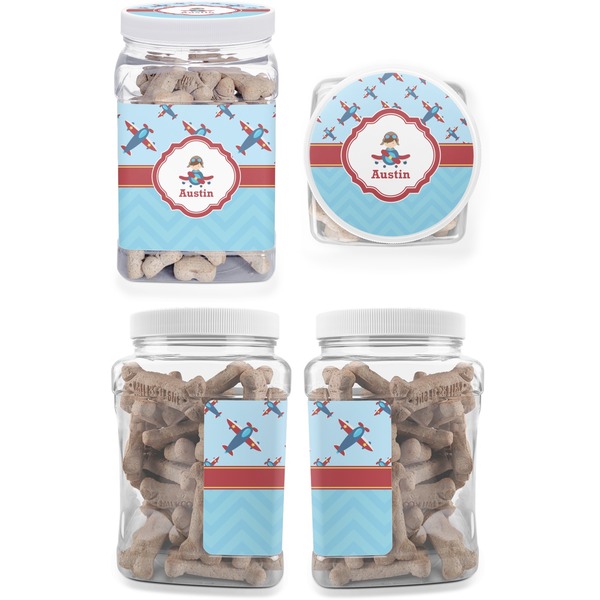 Airplane Theme Pet Treat Jar - Multiple Angles