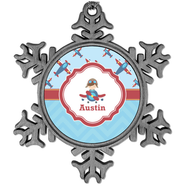 Custom Airplane Theme Vintage Snowflake Ornament (Personalized)