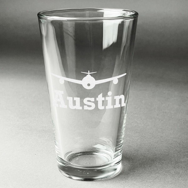 Custom Airplane Theme Pint Glass - Engraved (Personalized)