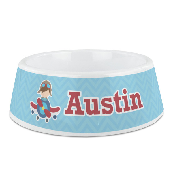 Custom Airplane Theme Plastic Dog Bowl (Personalized)