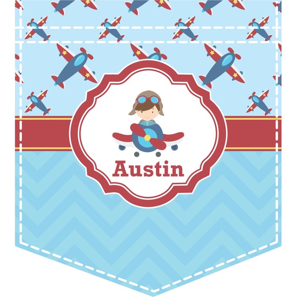 Custom Airplane Theme Iron On Faux Pocket (Personalized)