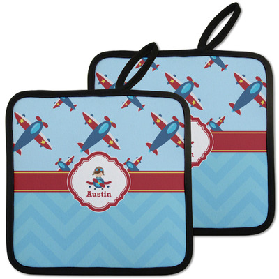 Airplane Theme Pot Holders - Set of 2 w/ Name or Text