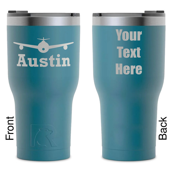 Custom Airplane Theme RTIC Tumbler - Dark Teal - Laser Engraved - Double-Sided (Personalized)