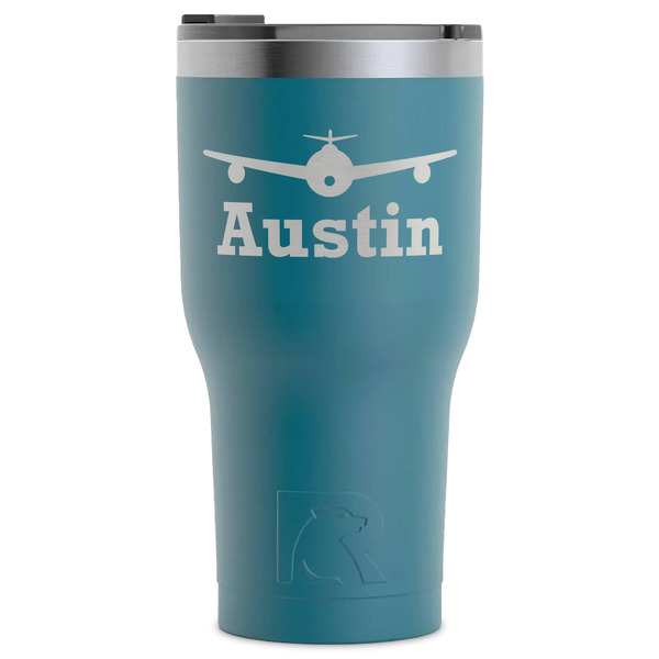 Custom Airplane Theme RTIC Tumbler - Dark Teal - Laser Engraved - Single-Sided (Personalized)