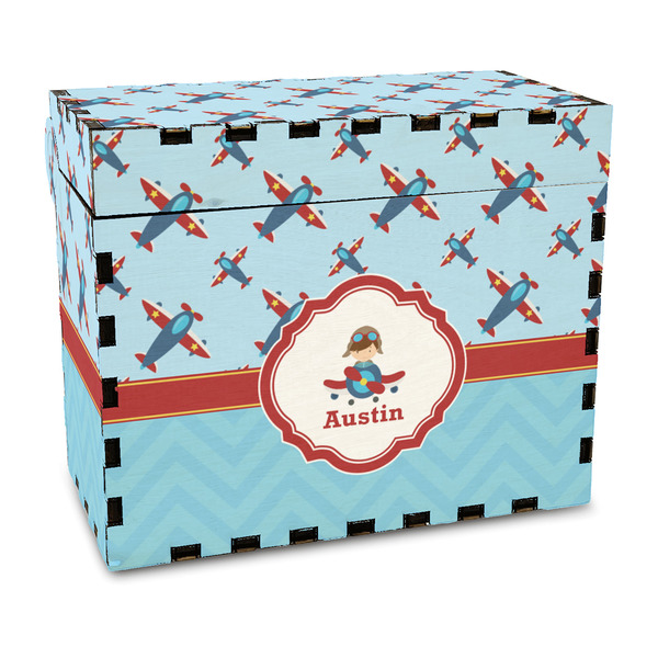 Custom Airplane Theme Wood Recipe Box - Full Color Print (Personalized)