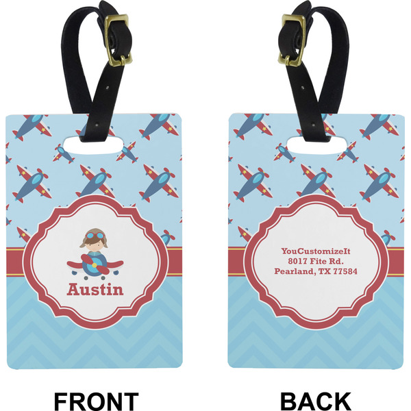 Airplane Theme Rectangle Luggage Tag (Front + Back)