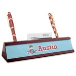 Airplane Theme Red Mahogany Nameplate with Business Card Holder (Personalized)