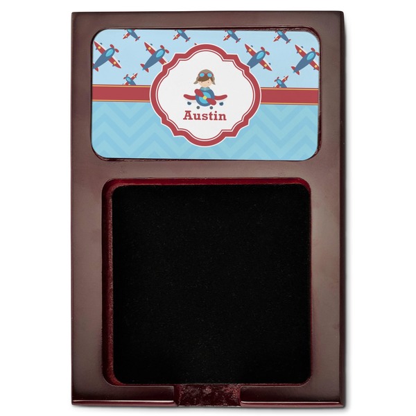 Airplane Theme Red Mahogany Sticky Note Holder - Flat