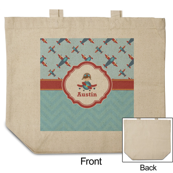 Airplane Theme Reusable Cotton Grocery Bag - Front & Back View