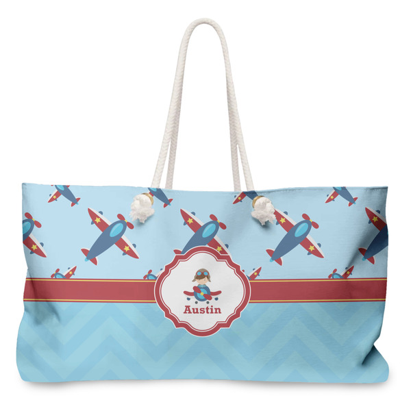 Custom Airplane Theme Large Tote Bag with Rope Handles (Personalized)