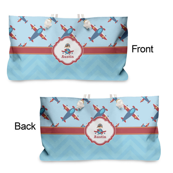Airplane Theme Large Rope Tote - From & Back View