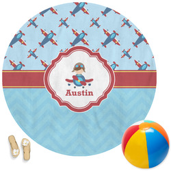 Airplane Theme Round Beach Towel (Personalized)