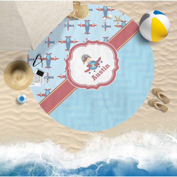 Airplane Theme Round Beach Towel Lifestyle