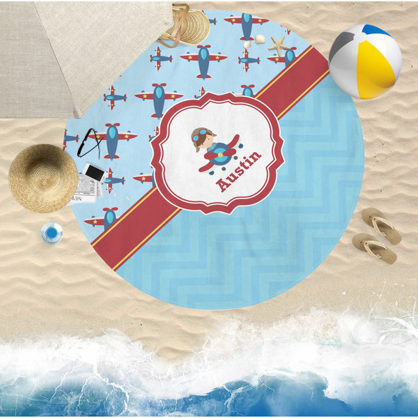 Airplane Theme Round Beach Towel Lifestyle