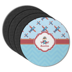 Airplane Theme Round Rubber Backed Coasters - Set of 4 (Personalized)
